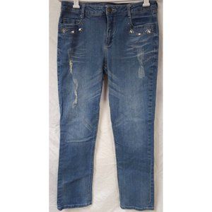 Monroe And Main 10 Embellished Distressed Studded Destroyed Straight Jean 30x29